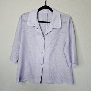 Lavender Purple Womens L/XL Short Sleeve Sheer Button Up Top‎ Grandma Core